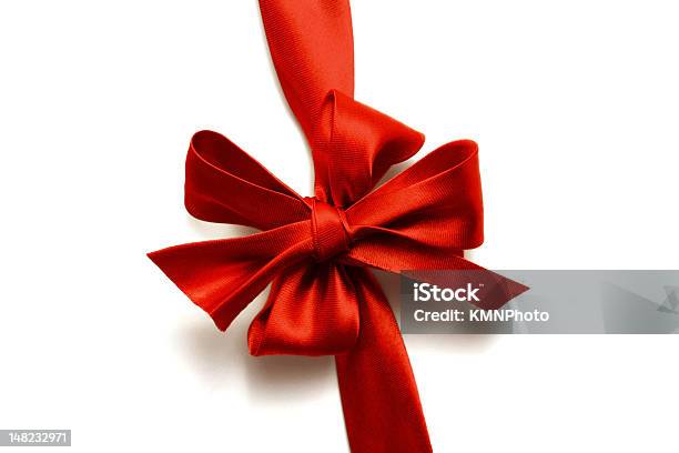 Thick Red Ribbon Tied In A Bow On A White Background Stock Photo - Download Image Now