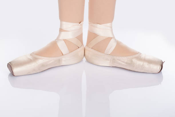 istock En Pointe CORRECT First position open front on teachers perspective Close up of young female ballet dancer showing various classic ballet feet positions for classical ballet or dance against a white background in pink silk and satin pointe shoes 1482332509