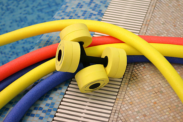 water aerobics equipment stock photo