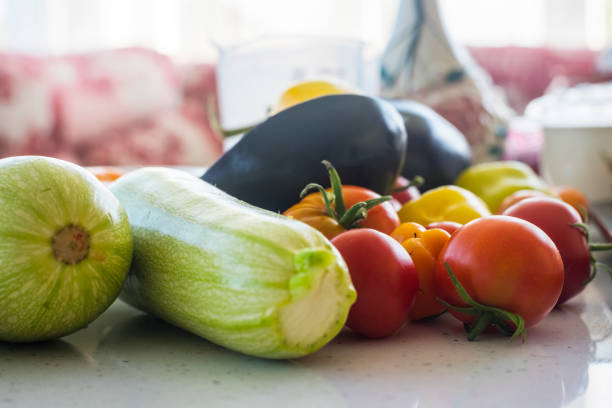 Colorful fresh vegetables on a bright table. close-up.