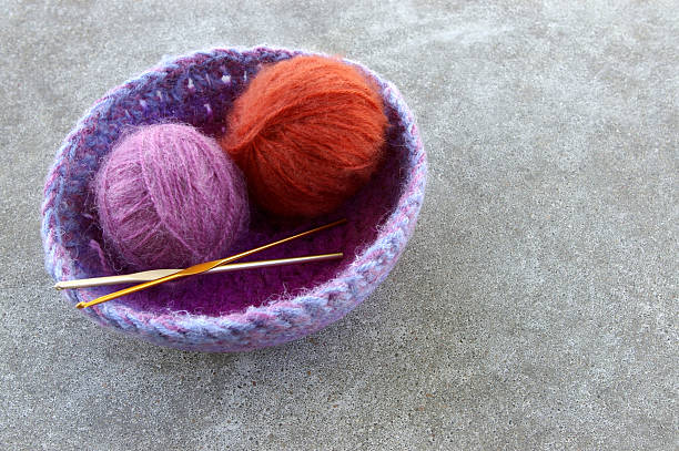 Crocheted Basket with Yarn stock photo