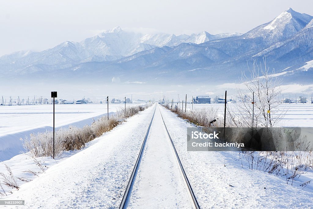 winter railroad japanese railroad Hokkaido Stock Photo