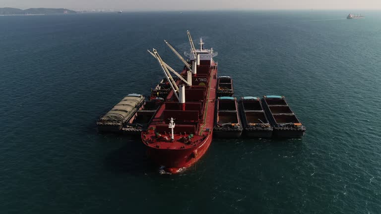 Coal cargo ship working in the sea