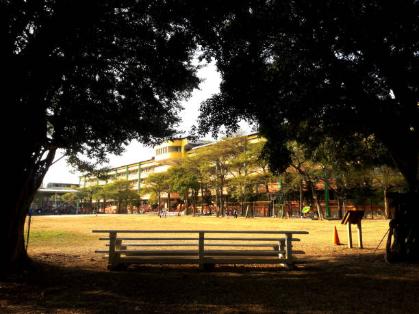 istock Placed on campus. Sturdy galvanized steel portable stands. Let students watch the game. Shooting in the sunset. Panorama image 1482346390