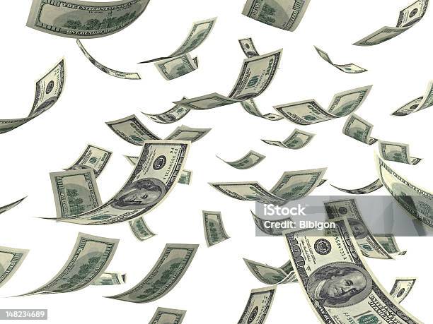 Falling Money Stock Photo - Download Image Now - Abundance, American One Hundred Dollar Bill, Benjamin Franklin