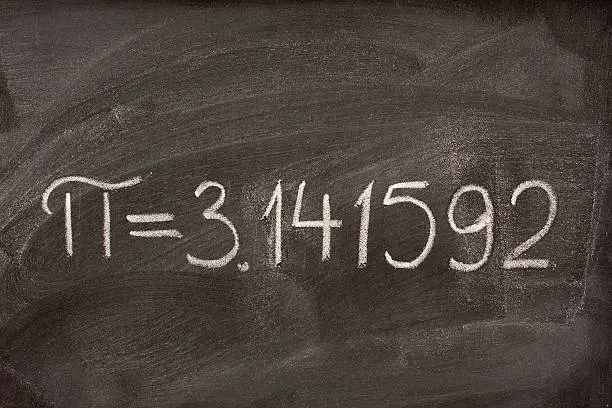 Photo of the number pi on a blackboard