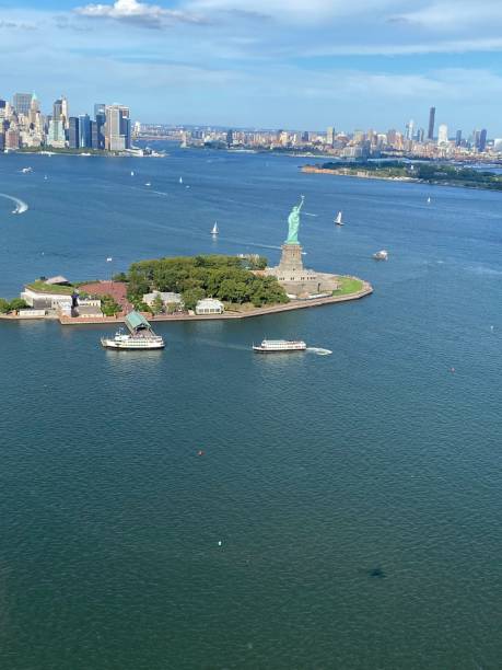 istock Statue of Liberty from helicopter 1482354633