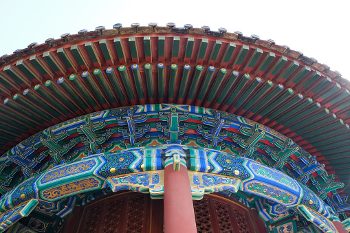 Chinese traditional architecture of pavilion in Jingshan Park, Beijing, China.