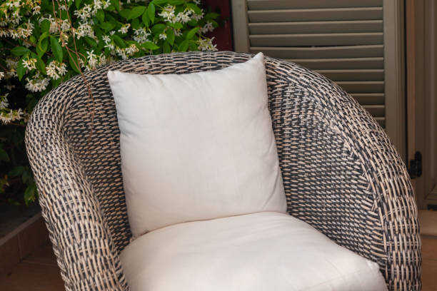 Close up of rattan armchair