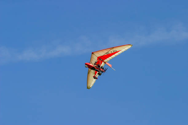 Falköping, Sweden-June, 2020: Ultralight trike flying in the sky