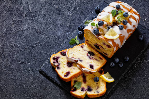 istock Lemon Blueberry Bread with Lemon Glaze, top view 1482366074