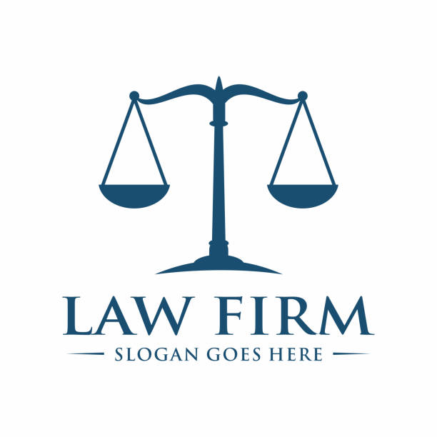 desain logo firma hukum skala - neraca timbangan ilustrasi stok