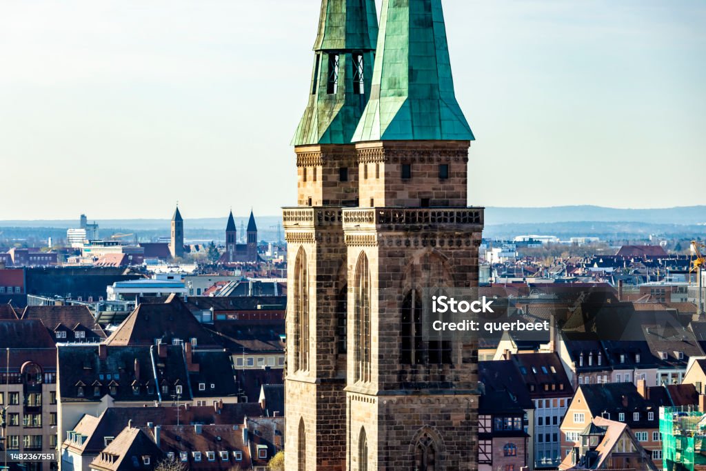 Church with Nuremberg Skyline Nuremberg Skyline Bavaria Stock Photo