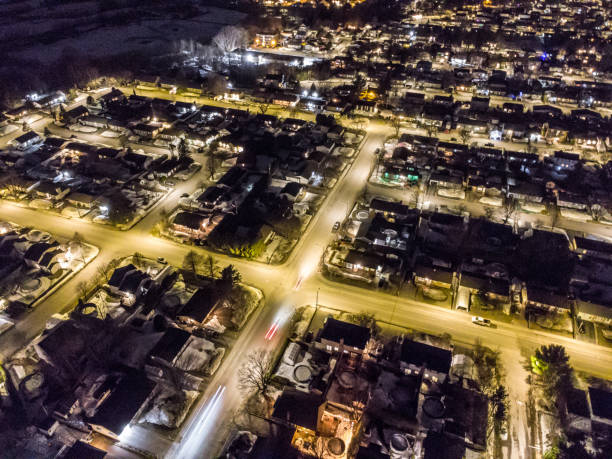 istock Aerial view of suburb by night 1482375832