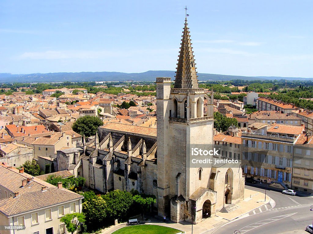 Aerial view of St. Martha's Church, Tarascon, France Tarascon sur Rhone and St. Martha's Church from atop the castle, France Tarascon Stock Photo