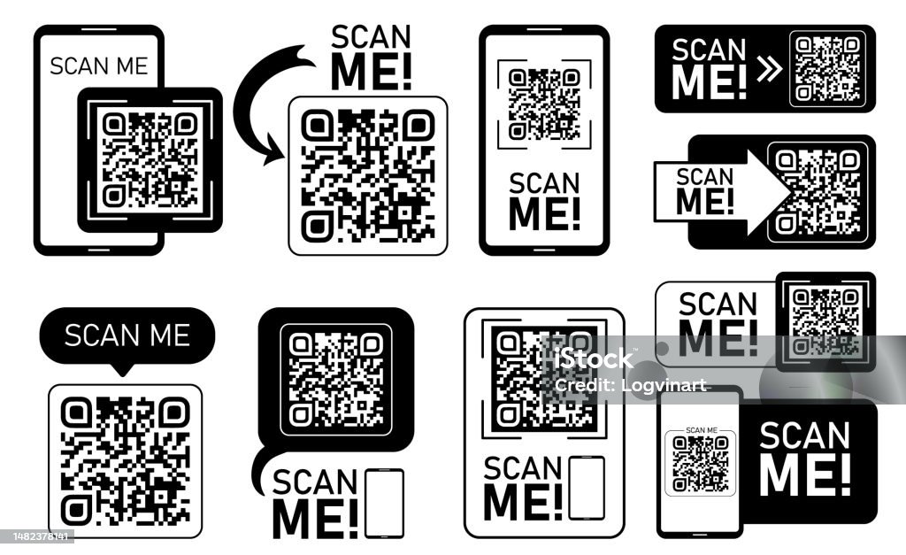 Set Of Qr Codes With Scan Me Text Qr Code For Payment Ewallet Web ...