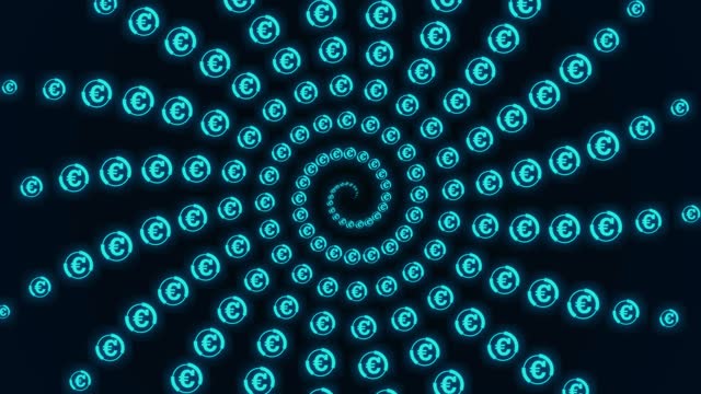Spiral Circles With Euro Sign Pattern Wave Particles, European Union Currency Symbol, Radio Waves, Broadcasting, Message, Radiate, Fibonacci, Fibonacci Sequence, Tunnel, Hypnotising Hypnotic, Psychedelic, Eternal, Swirl, Vortex, Lights