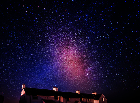 Dark starry sky over remote Welsh countryside