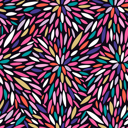 Seamless kaleidoscope style pattern. Bright hand drawn abstract texture. Perfect for fabric, textile, wallpaper, digital papers. Vector illustration