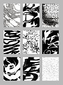 istock Grunge textures set. Abstract graffiti backgrounds. Brush strokes, spots, scratches, stripes. Sketch monochrome vector illustrations isolated on a white background. 1482385131