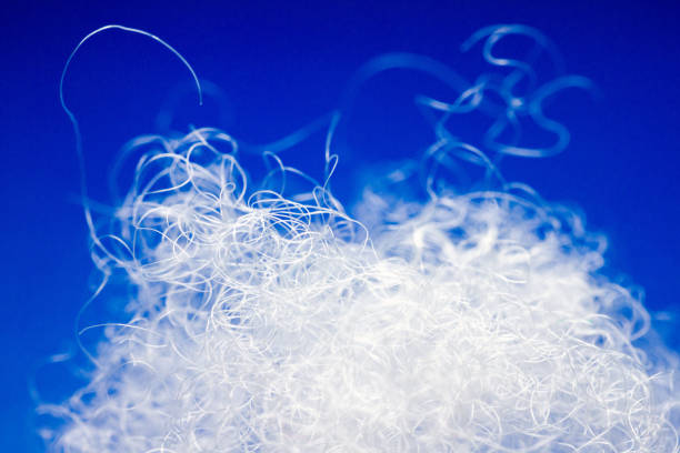 istock Extreme macro of polyester stable fiber on blue background 1482386158