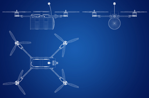 DIY kamikadze drone blueprint. Digitally Generated Image