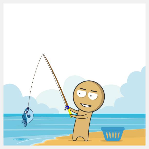 Man fishing with a fishing rod vector art illustration