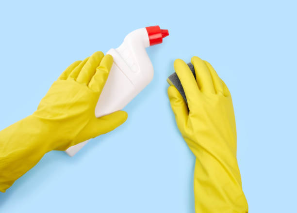 istock Detergents for home. Cleaning products. White blank plastic spray detergent bottle isolated on white background. 1482400898