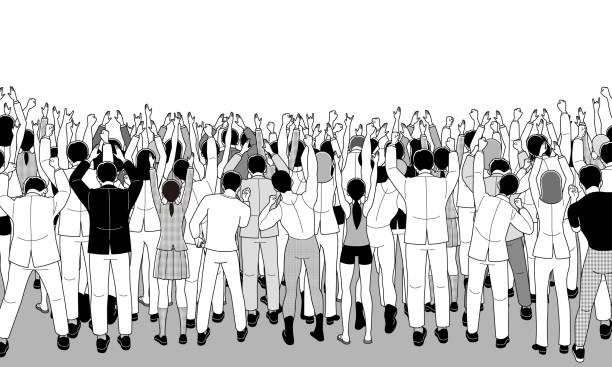 白い背景に興奮した聴衆 - cheering crowd audience people点のイラスト素材／クリップ�アート素材／マンガ素材／アイコン素材