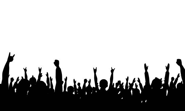 die aufgeregte publikumssilhouette isoliert auf weißem hintergrund - applauding human hand silhouette audience stock-grafiken, -clipart, -cartoons und -symbole