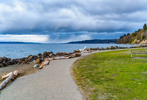 Dramatic clouds hover over the Puget Sound in Washington State.