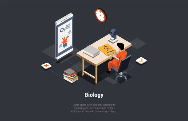 istock Concept Of Biology And Science. Scientist Man Make Biological Experiments In Laboratory Use Microscope, Smartphone And Chemistry And Professional Equipment. Isometric Cartoon 3d Vector Illustration 1482414128