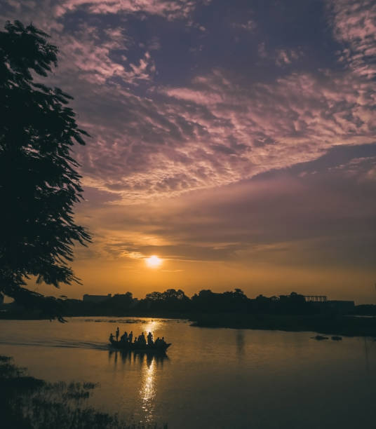 istock Panoramic shot of sunrise over the small river. 1482420131