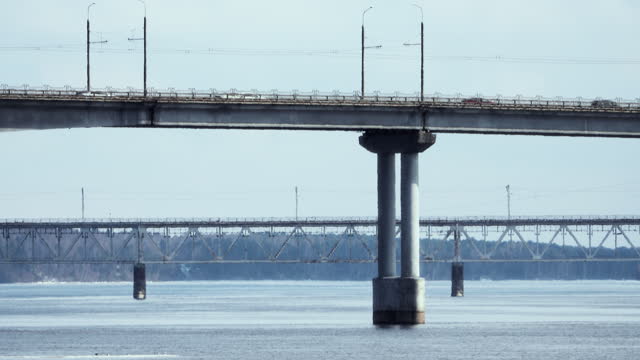 Kostroma bridge across the Volga river. Kostroma, Russia. Early spring.