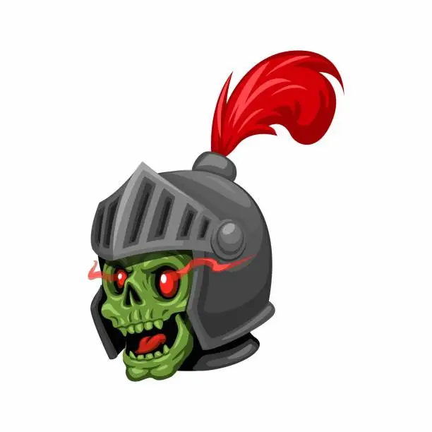 Vector illustration of Zombie wear Knight Helmet. Undead Medieval Army Mascot cartoon illustration vector