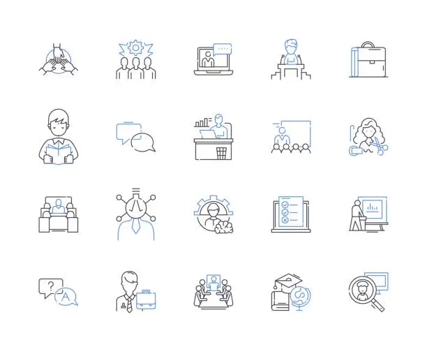 Vector illustration of Workers outline icons collection. Employees, Laborers, Operatives, Staff, Personnel, Artisans, Workers vector and illustration concept set. Hands, Craftsmen, Toilers linear signs