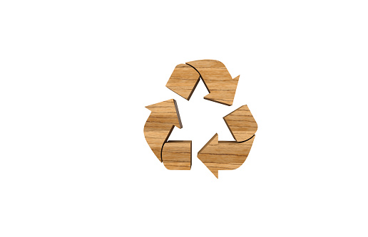 Wooden Recycle Arrow Sign on white background