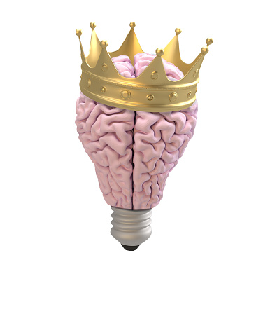 Brain of Lightbulb Shape with Golden Crown on white background