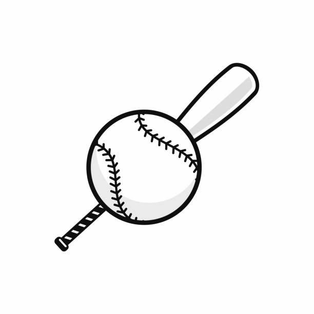 illustrazioni stock, clip art, cartoni animati e icone di tendenza di mazza da baseball con l'icona del vettore della palla da baseball - wooden bat