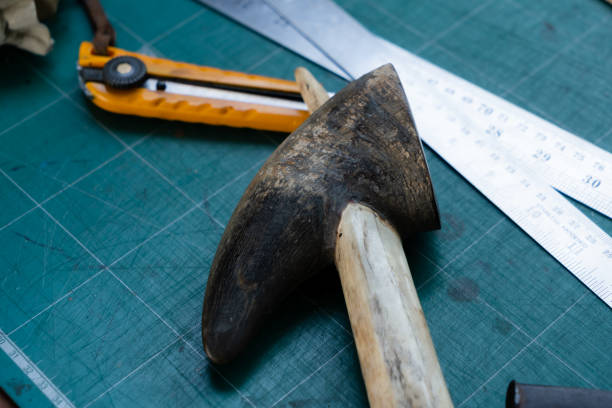 Close-up variety tools available trim leather for craft work, made by myself with all these hands equipment, there both brushes that cut patterns, carve patterns, for carver, leather trimming.