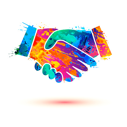 Handshake sign. Agreement, deal vector symbol of splash paint