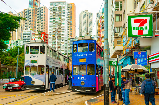 Hong Kong, China - December 18, 2018: Street scene in the City of Hong Kong