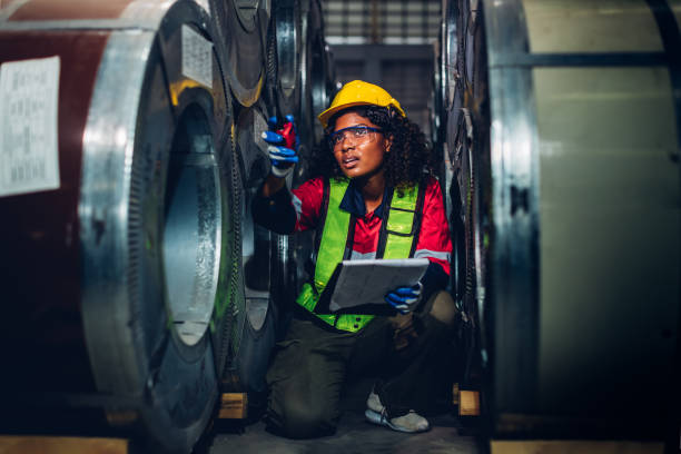 istock Foreman or worker work at factory site check up machine or products in site. Engineer or Technician checking Material or Machine on Plant. Industrial and Factory. 1482445546