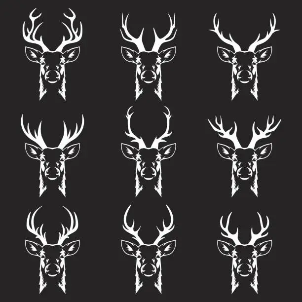 Vector illustration of Vector Reindeer Horns, Antlers. Deer Horn Silhouettes. Hand Drawn Deers Horn, Antler Set. Animal Antler Collection. Design Elements of Deer. Wildlife Hunters, Hipster, Christmas and New Year concept