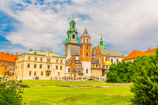 Krakow, Poland. Wawel Cathedral on the background of the stormy sky