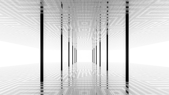Empty futuristic corridor. 3D generated image.