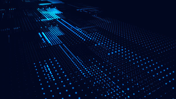 istock Digital background with moving glowing particles. Futuristic hi-tech illustration. Concept of data transfer in cyberspace. Big data visualization. Vector illustration. 1482457445