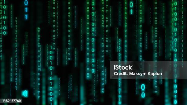 Green Matrix Background Falling Numbers On Screen Technology Stream ...
