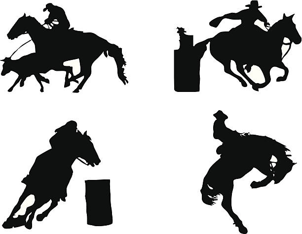 illustrazioni stock, clip art, cartoni animati e icone di tendenza di sport equestre: rodeo - cowboy horse lasso rodeo