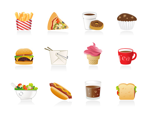 This is a collection of 12 smooth fast food icons